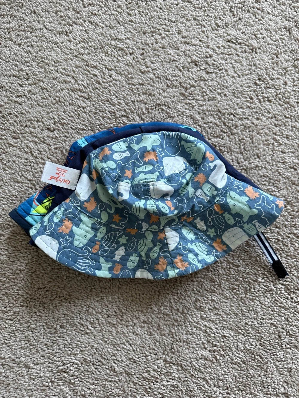 Reversible Sun hats for a little boy - 3 different sizes